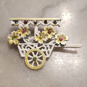 Vintage B J Multi-Color Enamel Brooch w/ Rhinestones